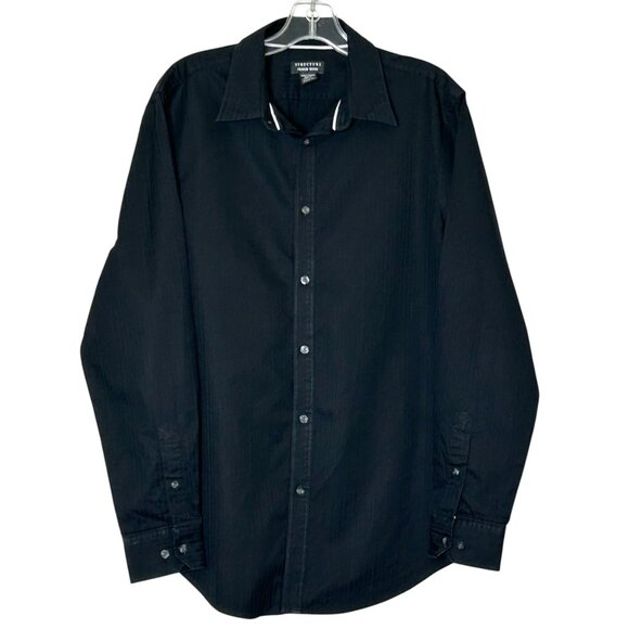 Men's Structure Medium (38-40) Black Pinstriped Button-up Long Sleeve Shirt - Picture 1 of 10